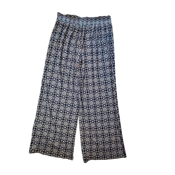 HALO Wide Leg Pull On Pants Women's Blue White Geometric Stretchy Waist Boho XL - Picture 2 of 13